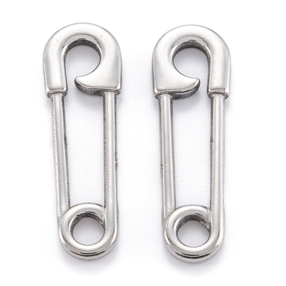 304 Stainless Steel Charms Safety Pin Pendants Stainless Steel Color 31.5x9.5x2mm