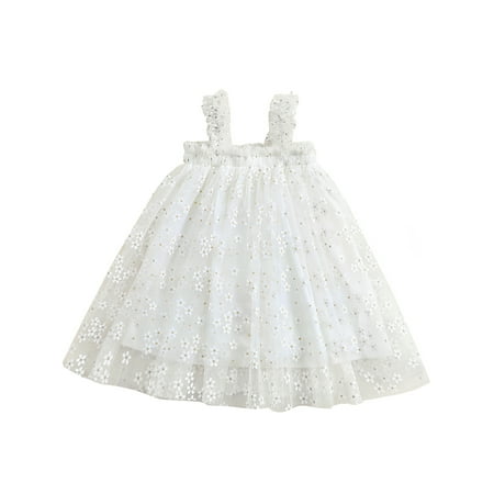

Musuos Baby Girl Flower Tulle Tutu Dress Strappy Princess Dresses Layered Beach Sundress