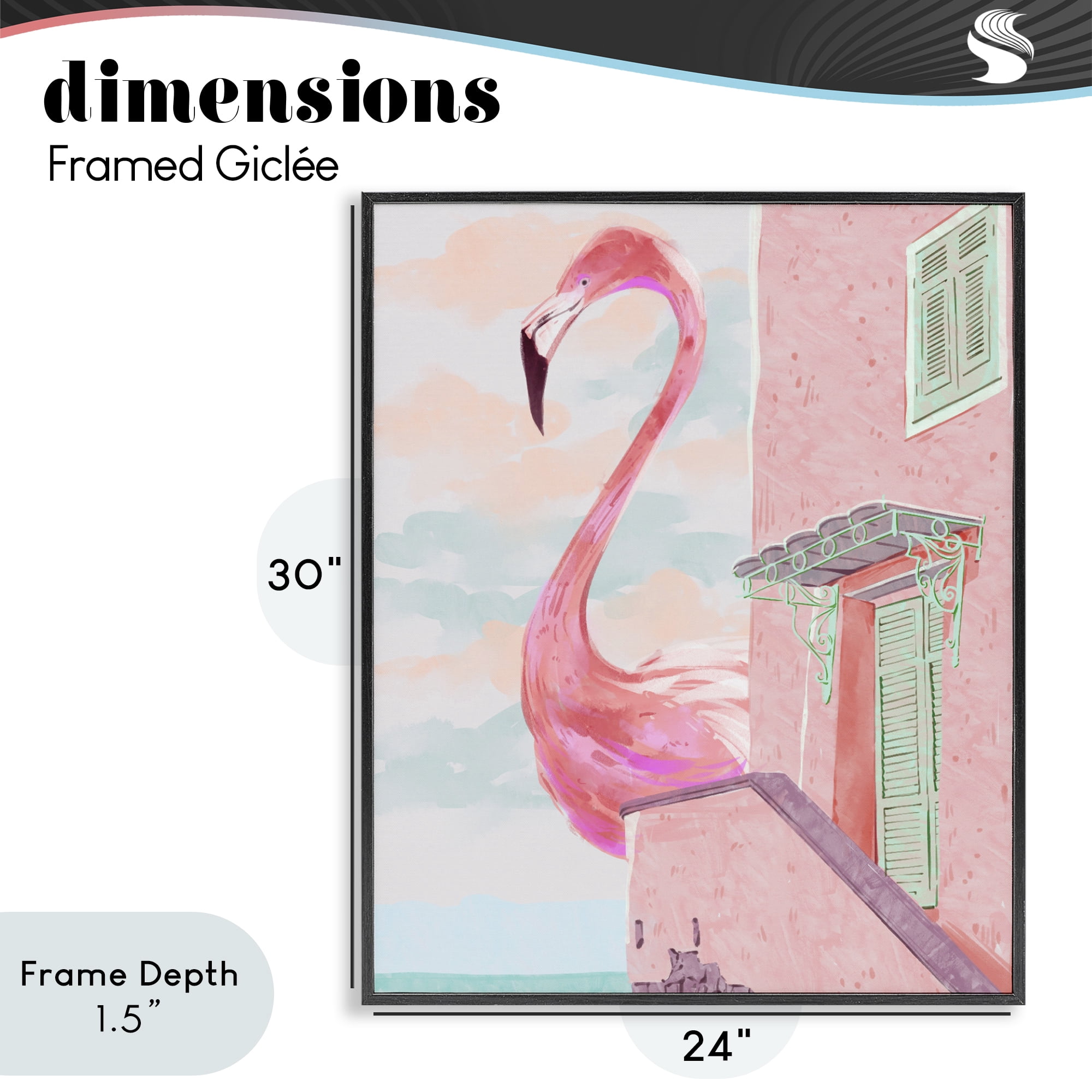 Stupell Industries Giant Flamingo with Seaside Balcony Black Framed Giclee Art, design by Ziwei Li