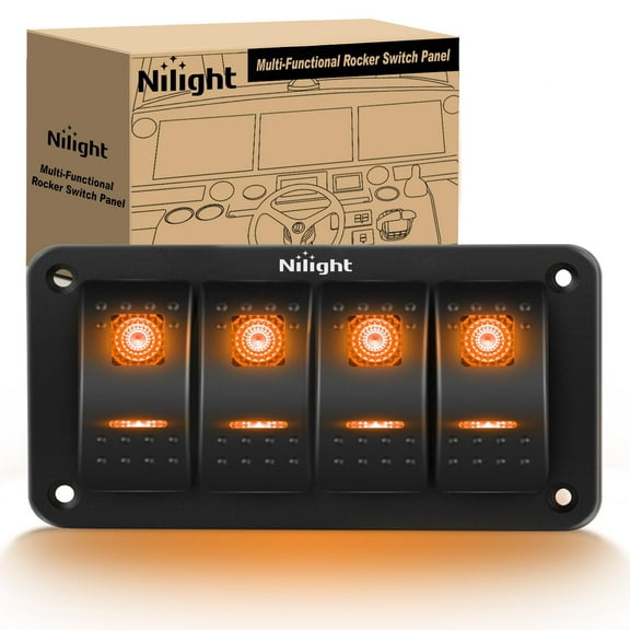 Nilight 4 Gang Rocker Switch Panel with Orange LED Light 5 Pin On Off Pre-Wired Aluminum Toggle Switches Waterproof for 12V/24V Cars Marine Boats ATVs Trailers RV Trucks