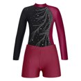 thumbnail image 3 of renvena Girls Gymnastics Leotards and Shorts Set Rhinestone Long Sleeve Ballet Unitard Biketards Burgundy 8, 3 of 5