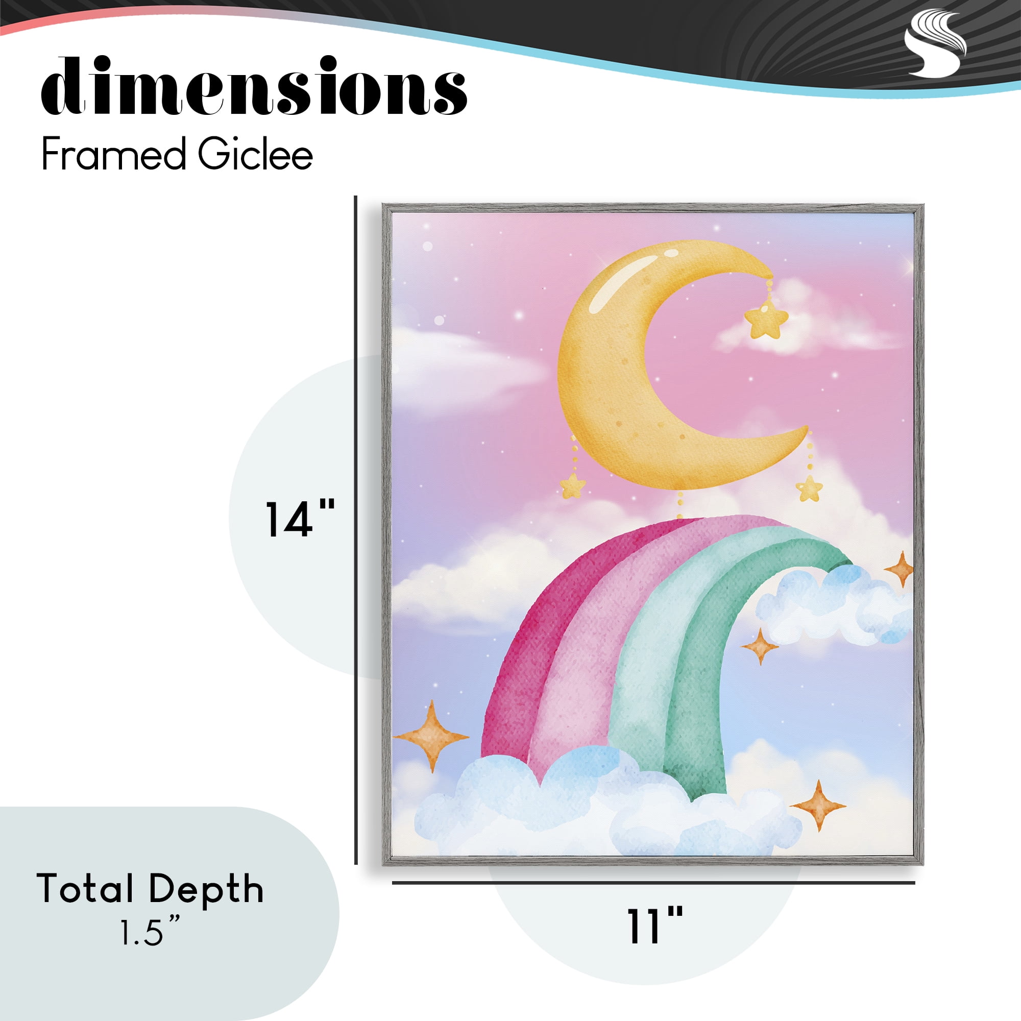 Moon Rainbow in Clouds Gray Framed Giclee Art, design by Jesse Keith