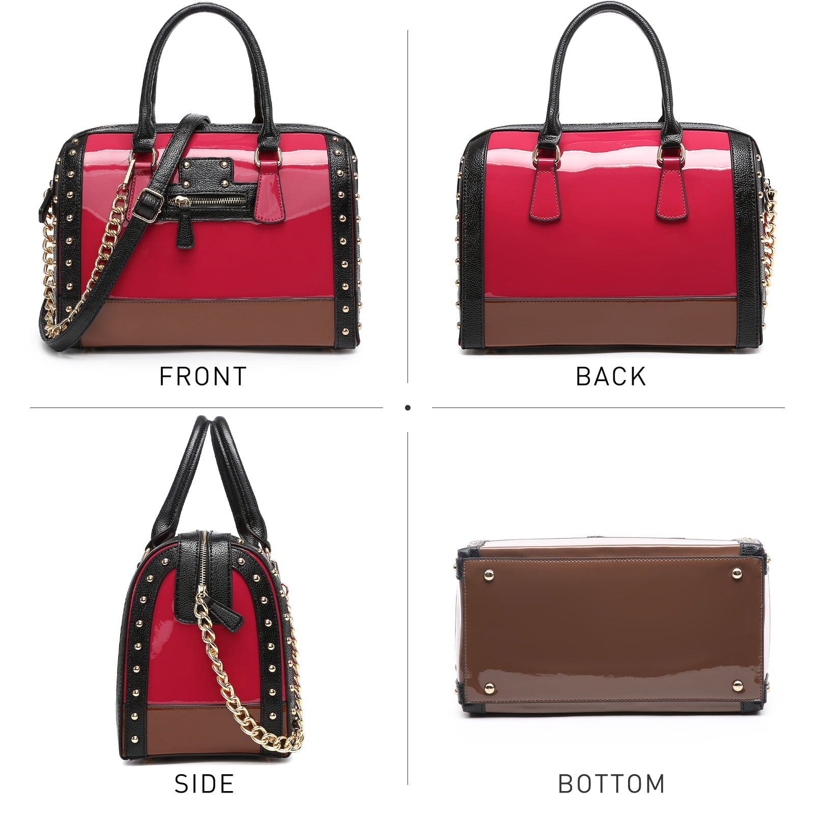 Shiny Patent Faux Leather Handbags Barrel Top Handle Satchel Bag Shoulder Bag for Women