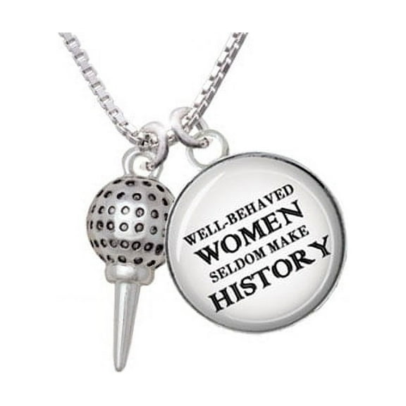 Golf Ball on Tee Well Behaved Women Glass Dome Necklace, 18" 2"