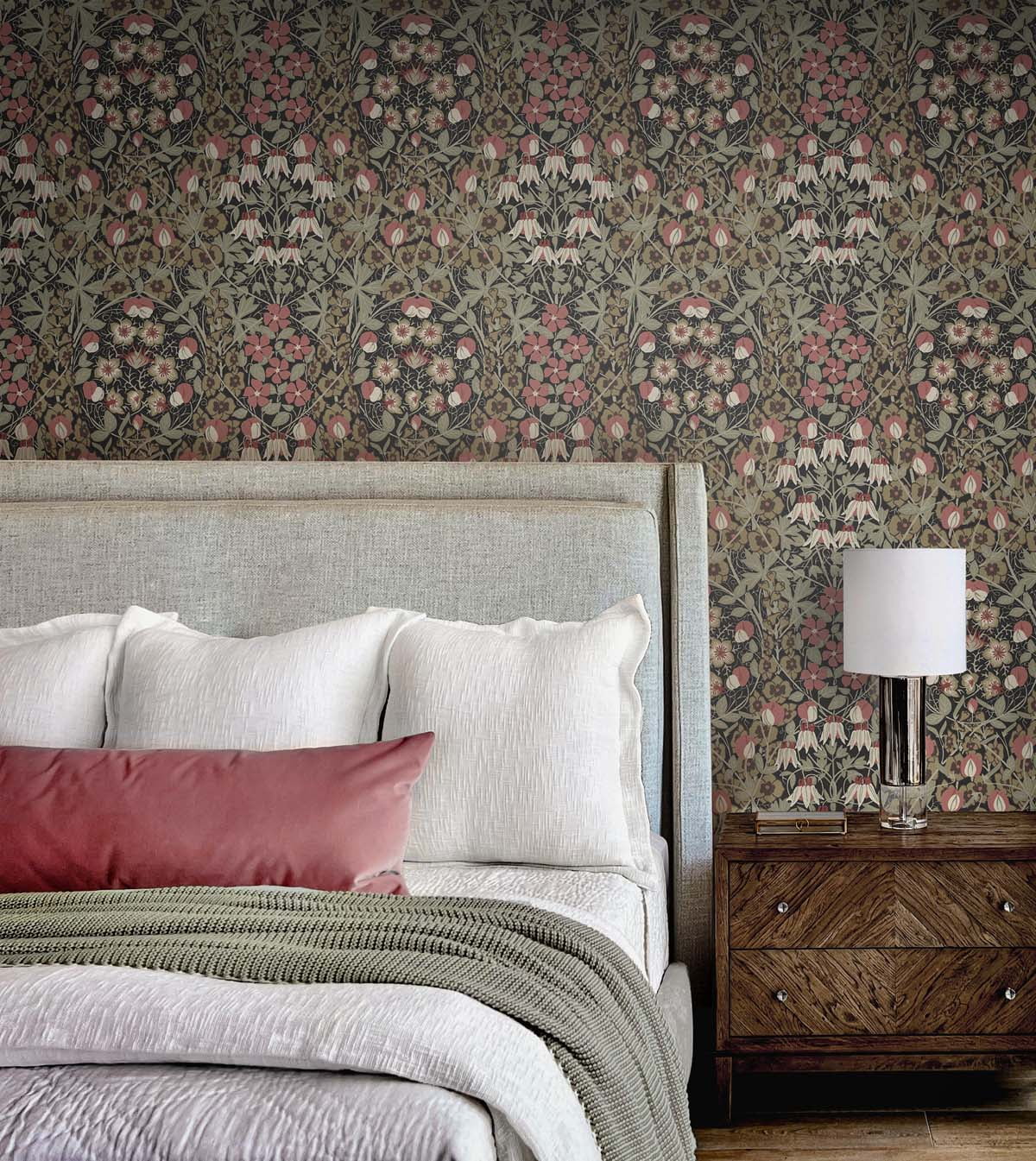 NextWall Ebony & Red Clay Tulip Garden Peel and Stick Wallpaper