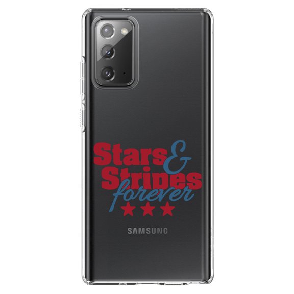 DistinctInk Clear Shockproof Hybrid Case for Samsung Galaxy Note 20 (6.7" Screen) - TPU Bumper Acrylic Back Tempered Glass Screen Protector - Stars & Stripes Forever