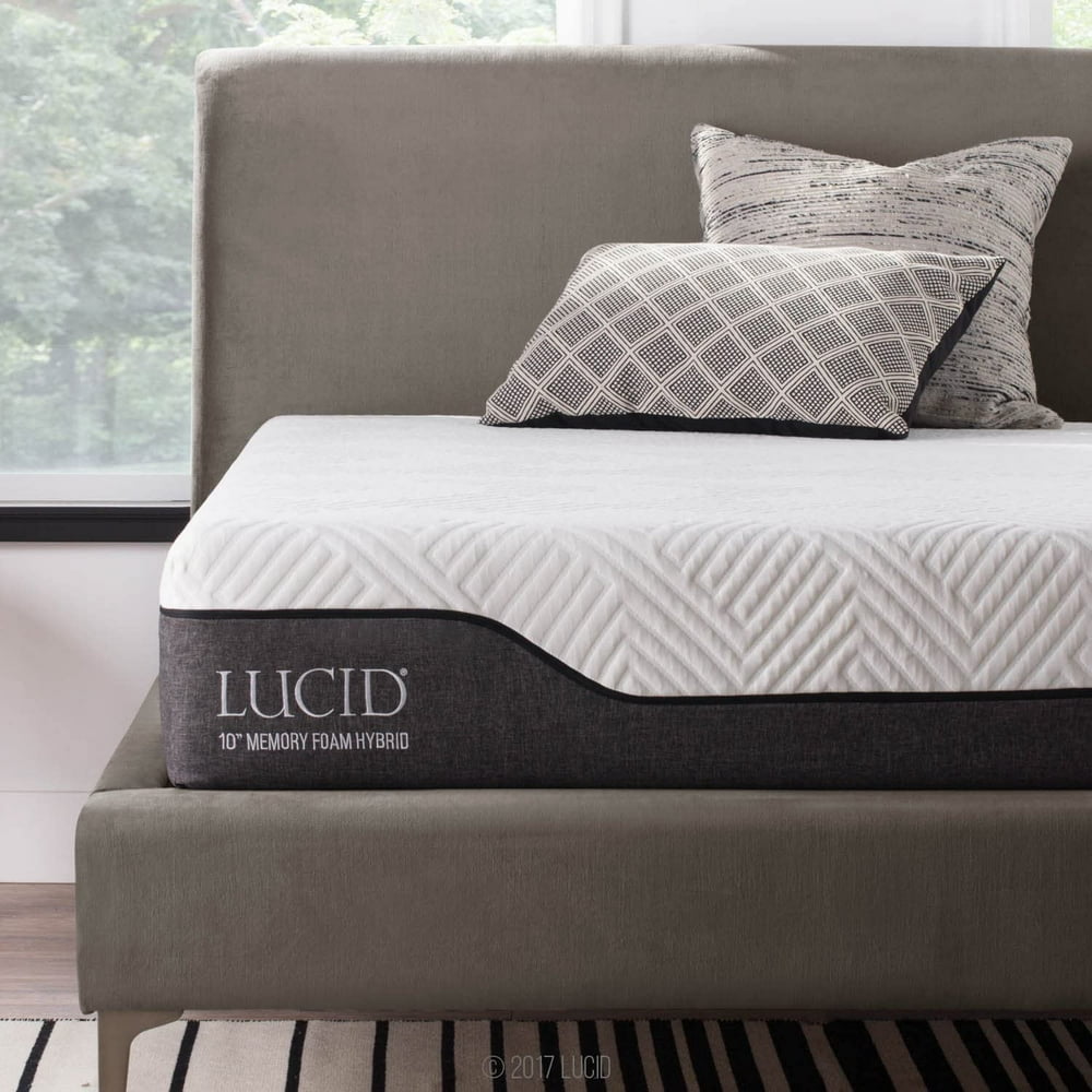 LUCID 10 Inch Twin Hybrid Mattress Bamboo Charcoal and Aloe Vera Infused Memory Foam
