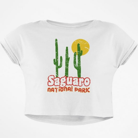 National Park Retro 70s Landscape Saguaro Junior Boxy Crop Top T Shirt