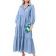 thumbnail image 4 of GigrtiJin Women Long Sleeve Maxi Dresses Casual Flowy V Neck Button up Ruffle Hem Dress Fashion Solid Color Dress, 4 of 6