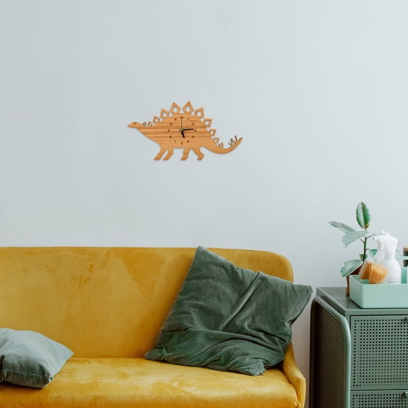 FENGGUIQU Dinosaur Clock Wall Clock Brown Wood Quiet Timing Home Use 1Set