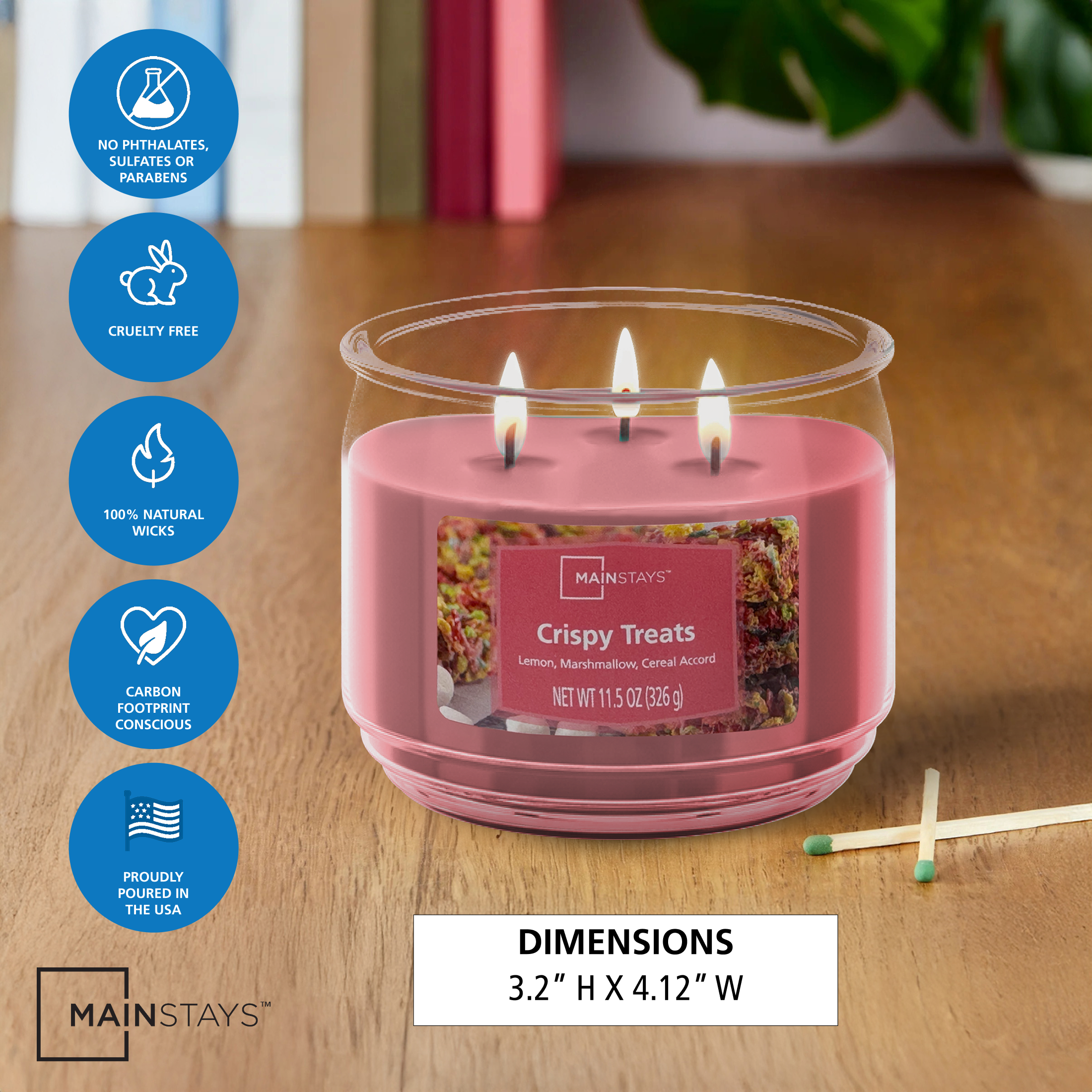 (4 pack) Mainstays 3-Wick Scented Glass Jar Candle, Crispy Treats, 11.5oz.