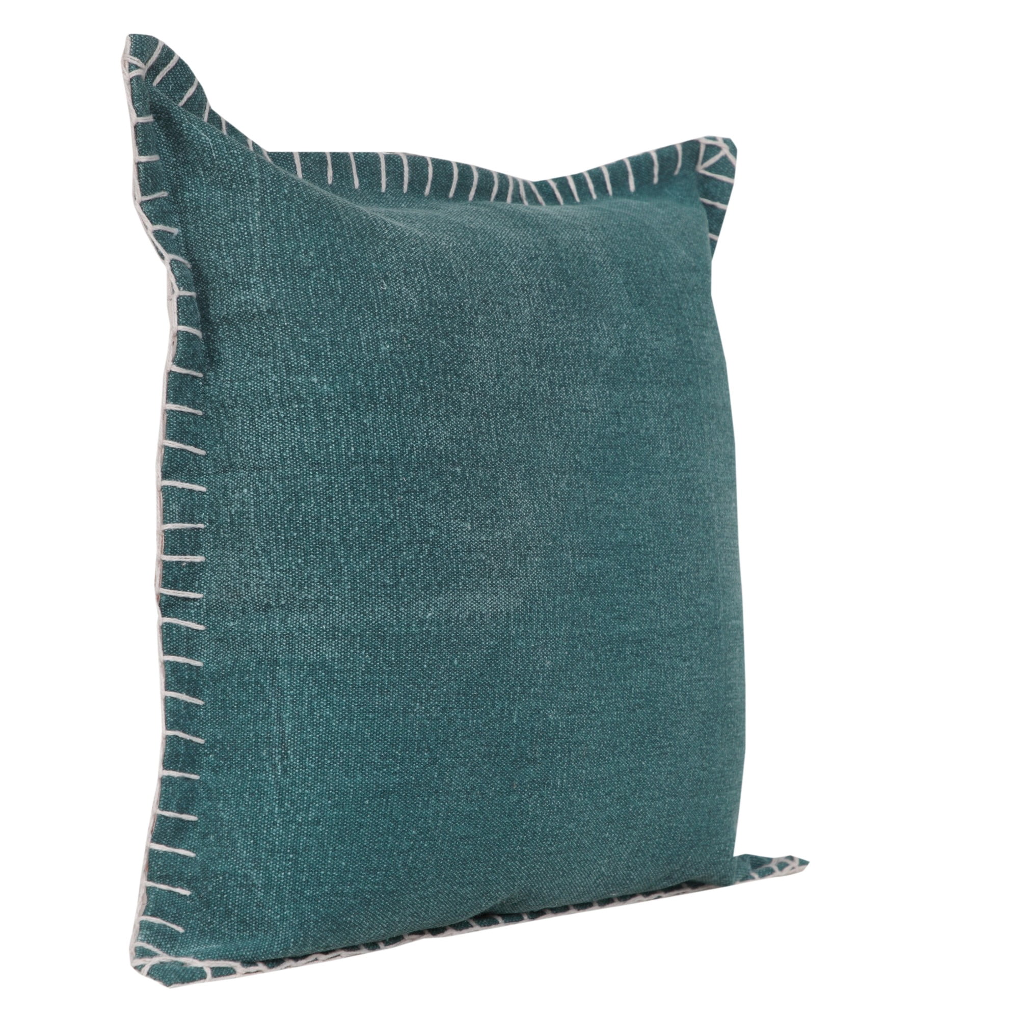 Laddha Home Designs Handwoven Embroidered Edge Square Throw Pillows - 20" - Green - Set of 2