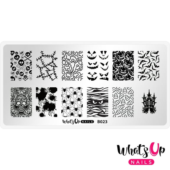 Whats Up Nails B023 Creepin it Real Metal Stamping Plate for Halloween Nail Art Design