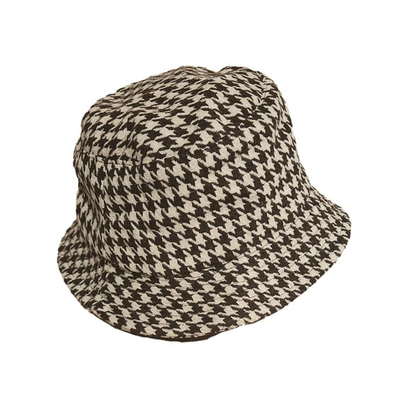 Womens Brown & Beige Houndstooth Bucket Hat Cap