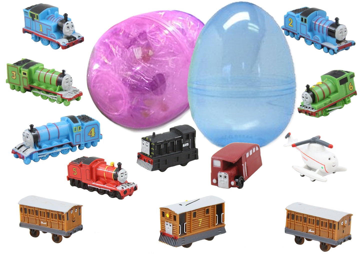 Prefilled Easter Eggs Save Your Time Durable 6 Inch Egg in Bright Colorful Designs Perfect As Cake Toppers And Kids Party 1 Jumbo Toy Filled Easter Egg With 12 Thomas The Train Figures