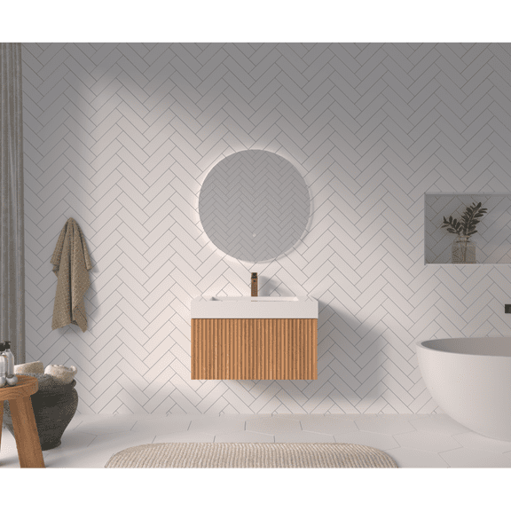 30” Floating Bathroom Vanity with Sink, Wall Mounted Cabinet with Integrated Basin, Modern Minimalist Design, Water-Resistant Plywood Finish, Space-Saving for Compact Bathrooms, Acacia Color