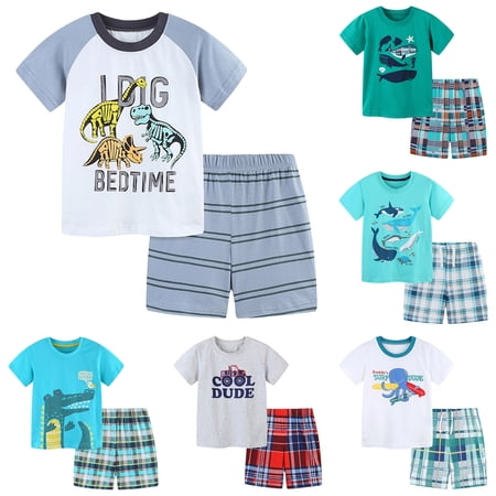 Nwiuh Toddler Baby Boy Clothes Summer Print Outfits Short Sleeve Cotton Shirt and Shorts Set Sky Blue for Size 6-7 Years