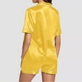 thumbnail image 6 of Jxximdong Pajamas for Women Set Button Down 2 Piece Satin Shorts Set Ruffle Notch Collar Sleepwear Yellow Loungewear XXL, 6 of 6