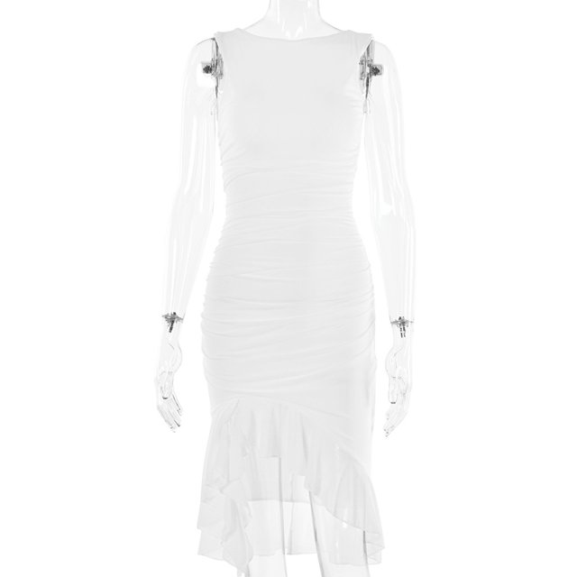 Generic 2025 Spring Summer New round Neck Sleeveless Dress Women's Fashion Hot Selling Sexy Tight Backless Pleated Midi Dress