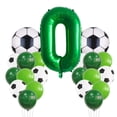 thumbnail image 1 of Set de globos con estampado de fútbol, número 0, 21 unidades, verde y blanco, 1 of 2