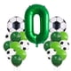 thumbnail image 1 of Set de globos con estampado de fútbol, número 0, 21 unidades, verde y blanco, 1 of 2