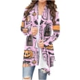 thumbnail image 2 of Lutiedan Halloween Cardigan for Women Pumpkin Cat Scary Graphic Cardigan Long Sleeve Open Front Knitted Sweater Coat,Gray, 2 of 7