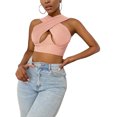 thumbnail image 1 of ZAXARRA Cross Wrap Crop Tops Sleeveless Solid Color Cutout Tank Tops, 1 of 9
