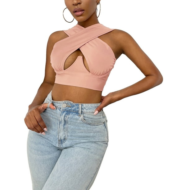 Txlixc Mujeres Cross Wrap Crop Tops, Adultos Verano Sin Mangas Recorte Tank Tops Txlixc Sexy