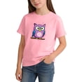 thumbnail image 5 of BXSRUTA Girls Owl Print Cotton Short Sleeve T-Shirt Summer Casual Tee for Big Kids 2-14 Years, 5 of 8