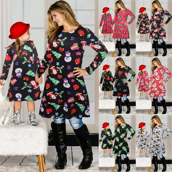 eKids Mère Fille Robes Famille Noël Maman et Moi Tenues Assorties pour les Femmes Fille Pull Robe Courte