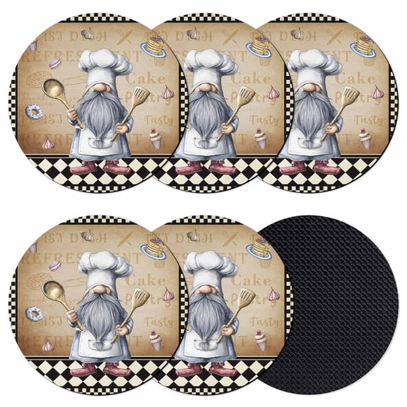 Vintage Gnomes Coasters Set of 6, Absorbent Coasters for Drinks, Black White Checkered Retro Art Coaster for Desk Coffee Table Protection, Home Decor House Warming Gifts 4"