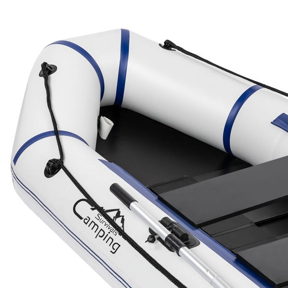Water Adult Assault Boat Off-White/ Hard Deck & Paddle Lock - 726LB PVC Dinghy Kit w/ Pump, Oars & Bag