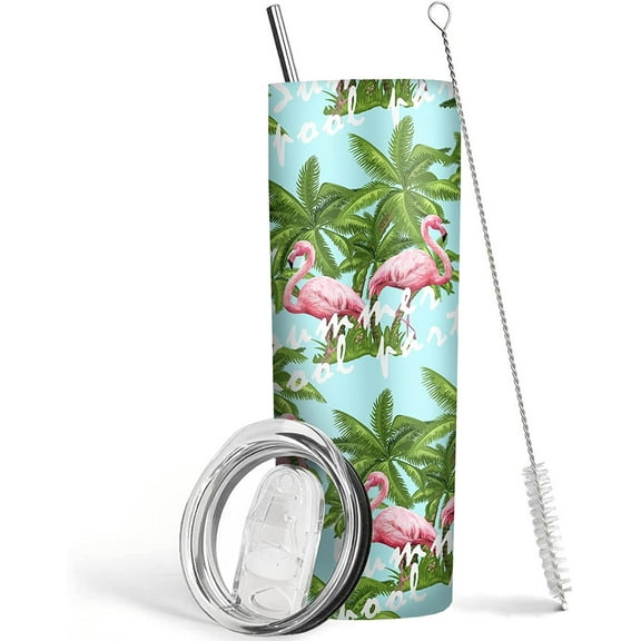 Flamingo Tumbler 20 oz Travel Coffee Mug Flamingo Print Skinny Tumblers with Lid and Straw Stainless Steel Insulated Coffee Cups Gift for Flamingo Lover