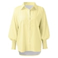 thumbnail image 4 of Alun Womens Smocked Striped Boyfriend Shirts Casual Collar Long Sleeve Oversized Button down Blouse Tops with Pocket Trendy Relaxed Fit Comfortable Spring Summer Outfit Yellow XL, 4 of 4