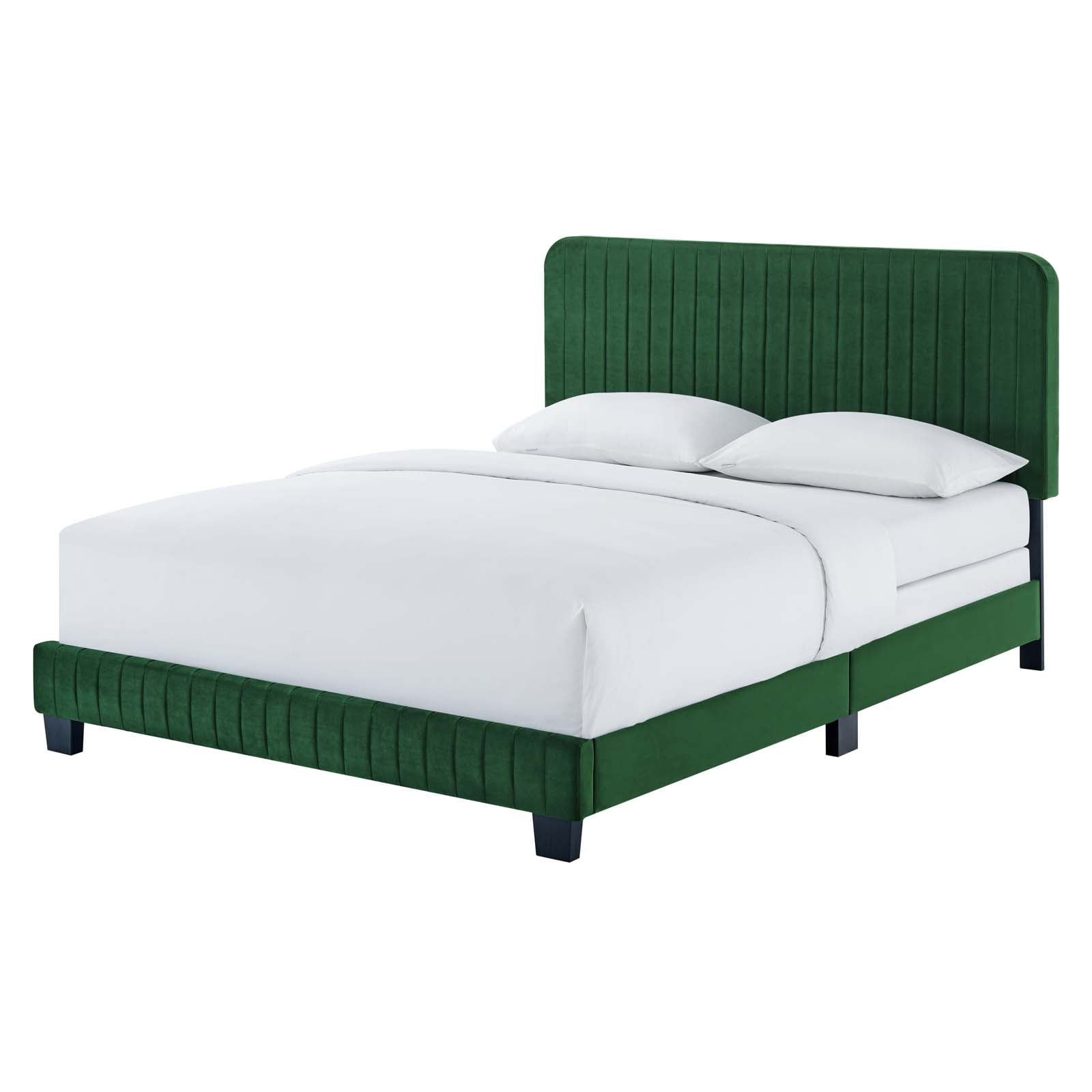 Tufted Platform Bed Frame, Full Size, Velvet, Green, Modern Contemporary Urban Design, Bedroom ...