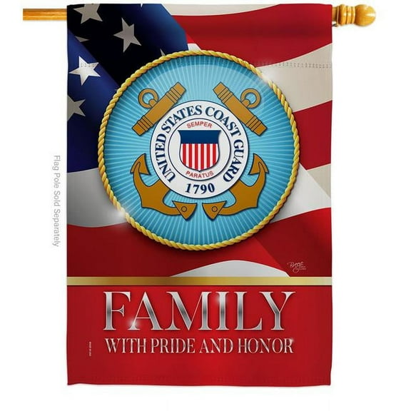 Breeze Decor H108429-BO US Coast Guard Family Honor House Flag Armed Forces 28 x 40 in. Double-Sided Decorative Vertical Flags for Decoration Banner Garden Yard Gift