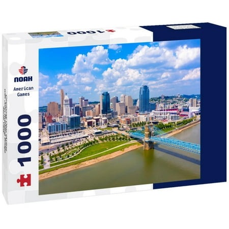 Noah Jigsaw Puzzle Cincinnati Ohio skyline with John Roebling bridge aerial view 1000 pieces