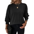 thumbnail image 1 of hirigin Women's Loose Knit Tops, Solid Color Ribbed Long Sleeve Round Neck Autumn Sweater Blouse, 1 of 6