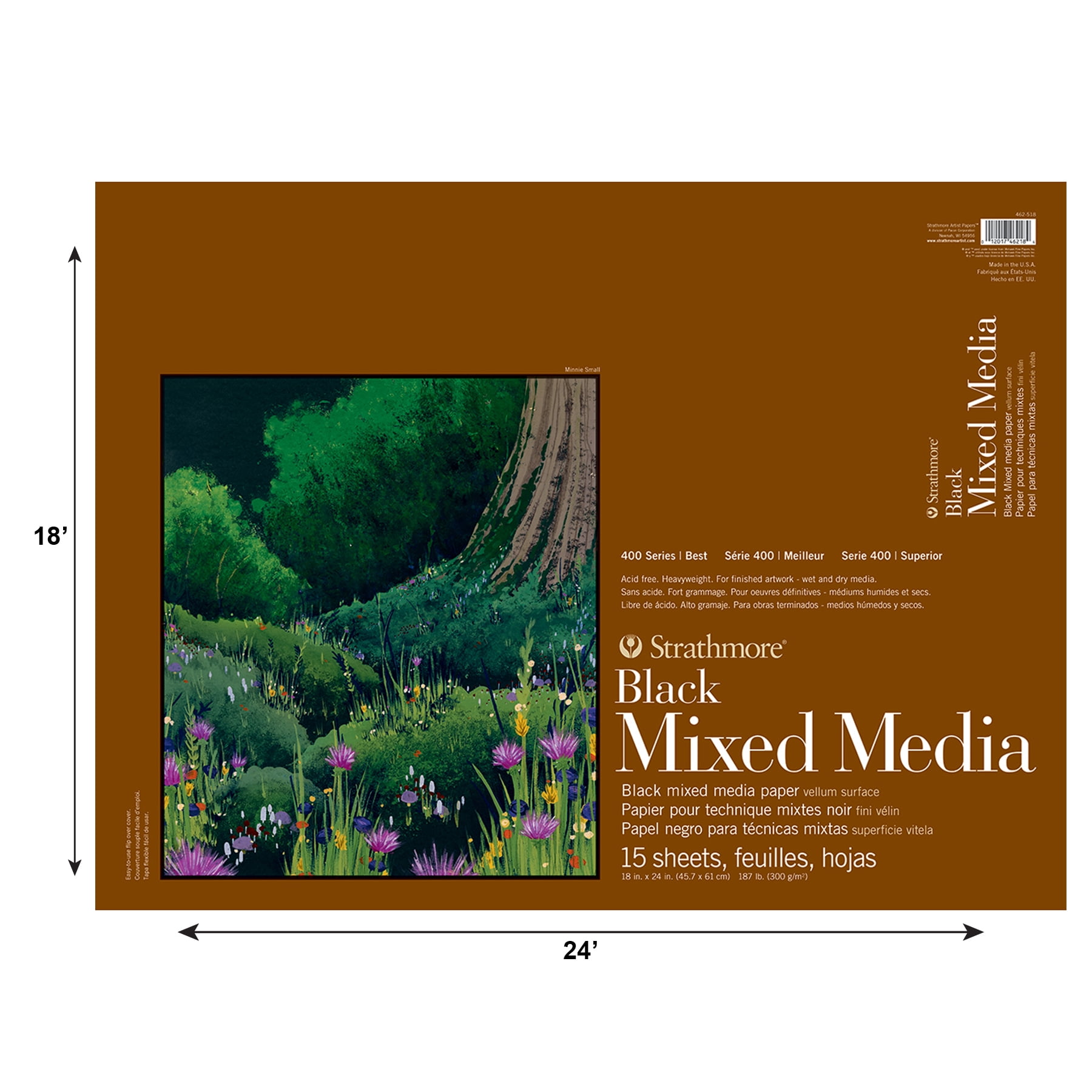 Strathmore Black Mixed Media Paper Pad, 400 Series, 15 Sheets, 18 in X 24 in, 6/Pkg.