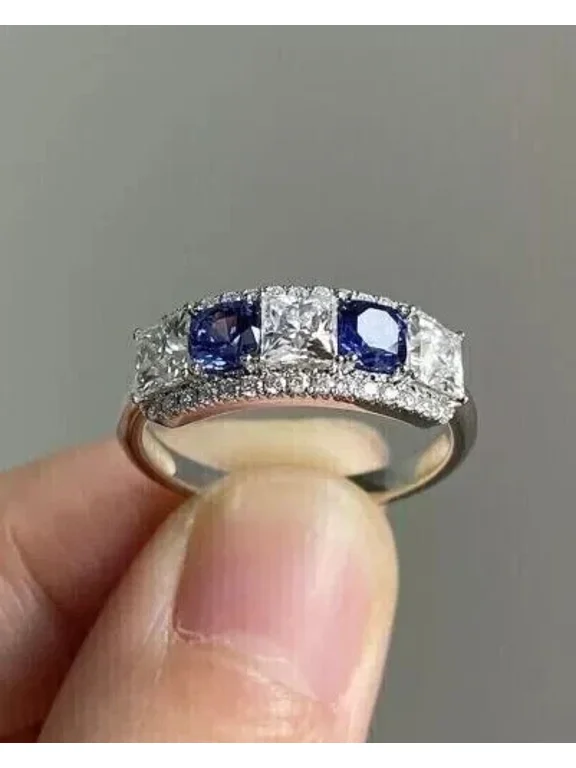 3Ct Lab Created Blue Sapphire Diamond Enhancer Wrap Ring Guard White Gold Finish