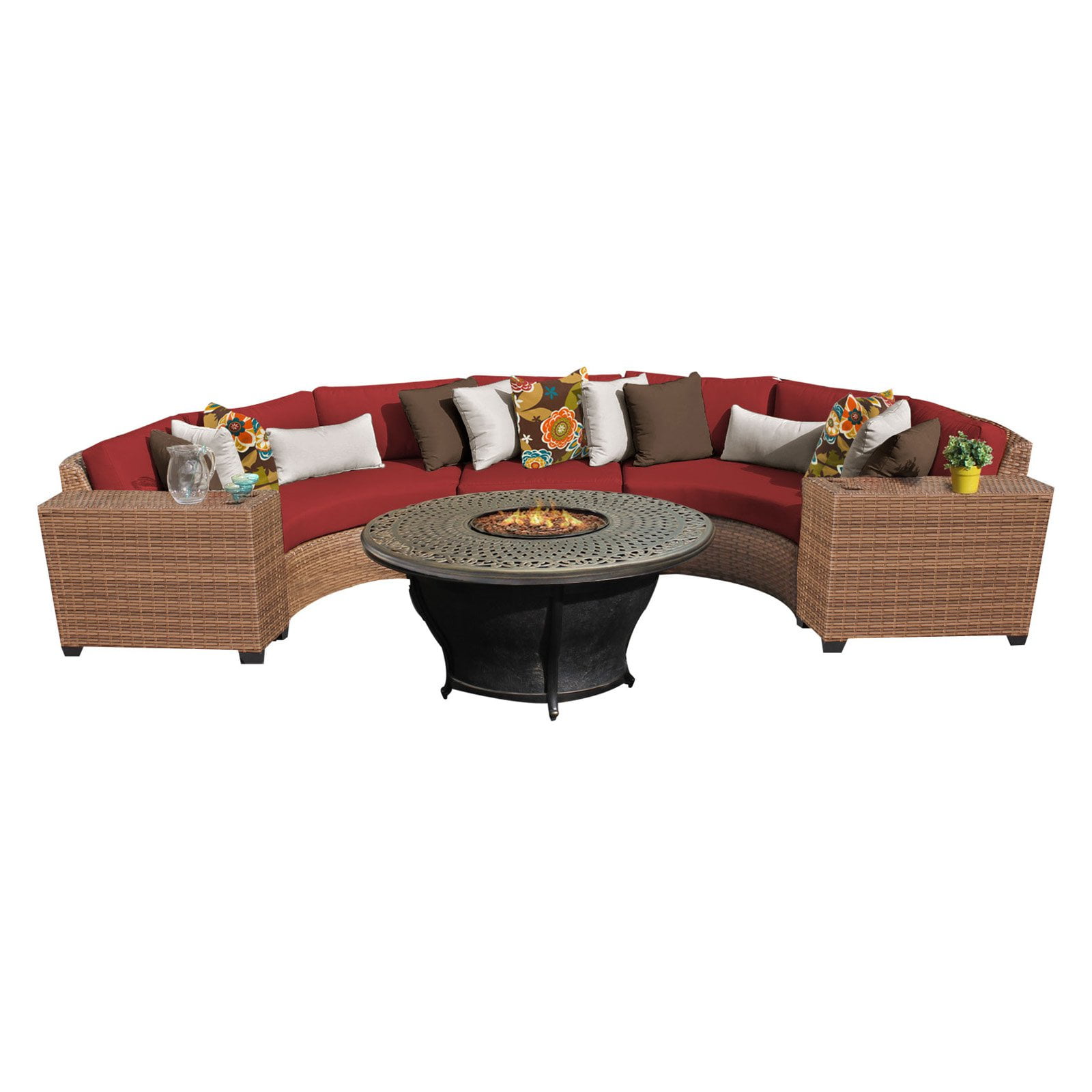 Tk Classics Laguna Curved Wicker Set With Charleston Fire Pit