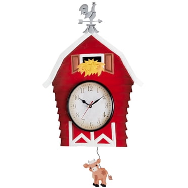 Clock Pendulum Country Theme Barn Cow Pig Rooster