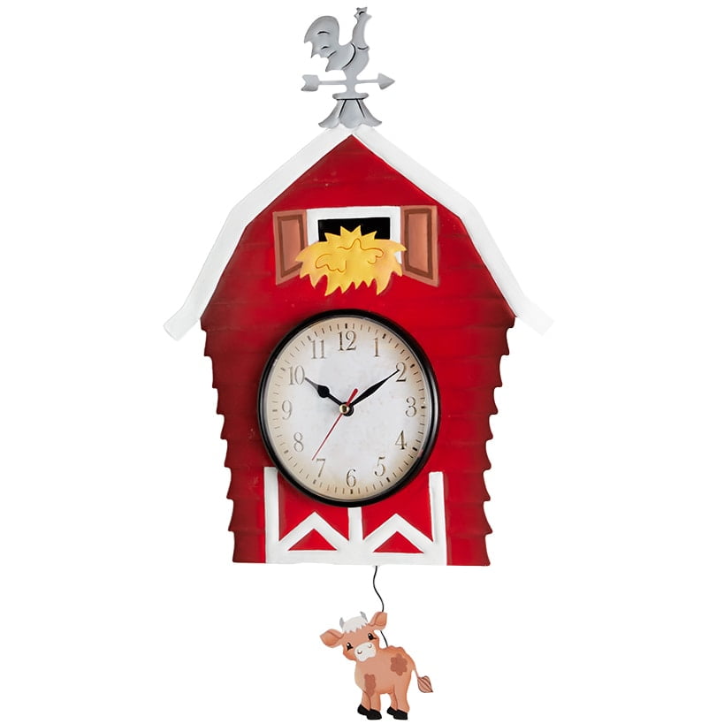 Clock Pendulum Country Theme Barn Cow Pig Rooster