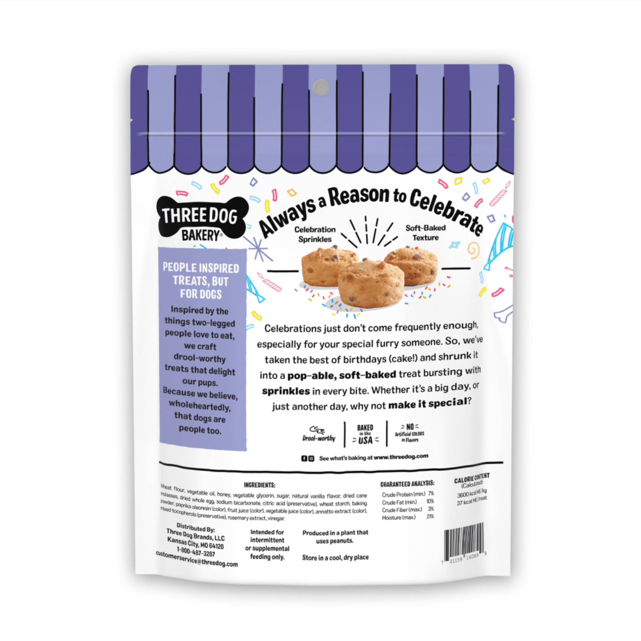 Three Dog Bakery Ultimate Celebration Birthday Vanilla Cake Bite Dog Treats, 12 oz Bag