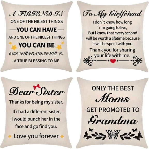 Set of 4 Dear Sister Pillow Covers to My womanfriend Pillow Covers Only The Best Moms Pillow Covers 18 x 18 Inch Holiday Throw Pillow Covers Cushion Cover for Home Decor Sofa Bedroom