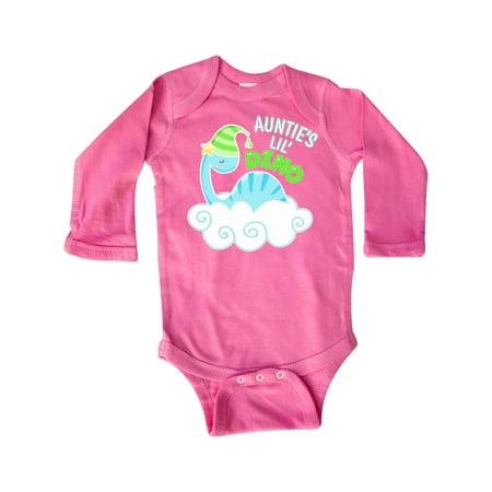 

Inktastic Auntie s Lil Dino with Cute Blue Baby Dinosaur Gift Baby Boy or Baby Girl Long Sleeve Bodysuit