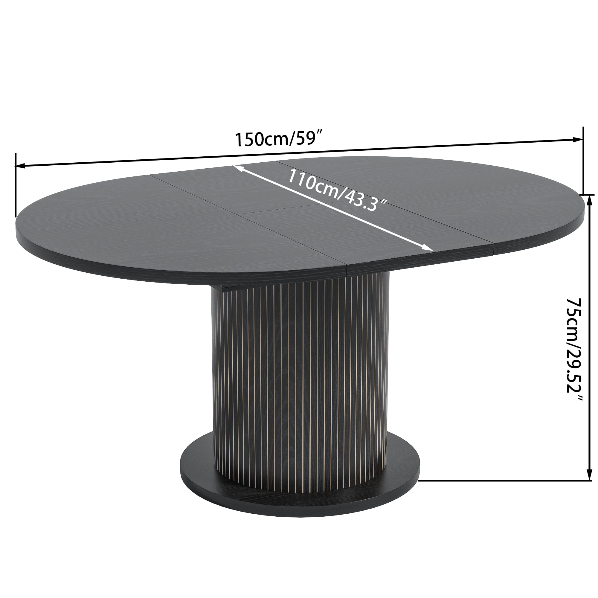Round Dining Table for 4-6 People, 43.3“-59“Extendable Round Kitchen Dining Table with Pedestal Base, Black