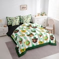 thumbnail image 3 of Feelyou Kawaii Bear Animal Twin Bedding Sets 7-Piece, Cartoon Lucky Shamrock Bedding Comforter Set, Green Stripes Abstract Reversible Sheet Sets, Breathable Home Decor, 3 of 7