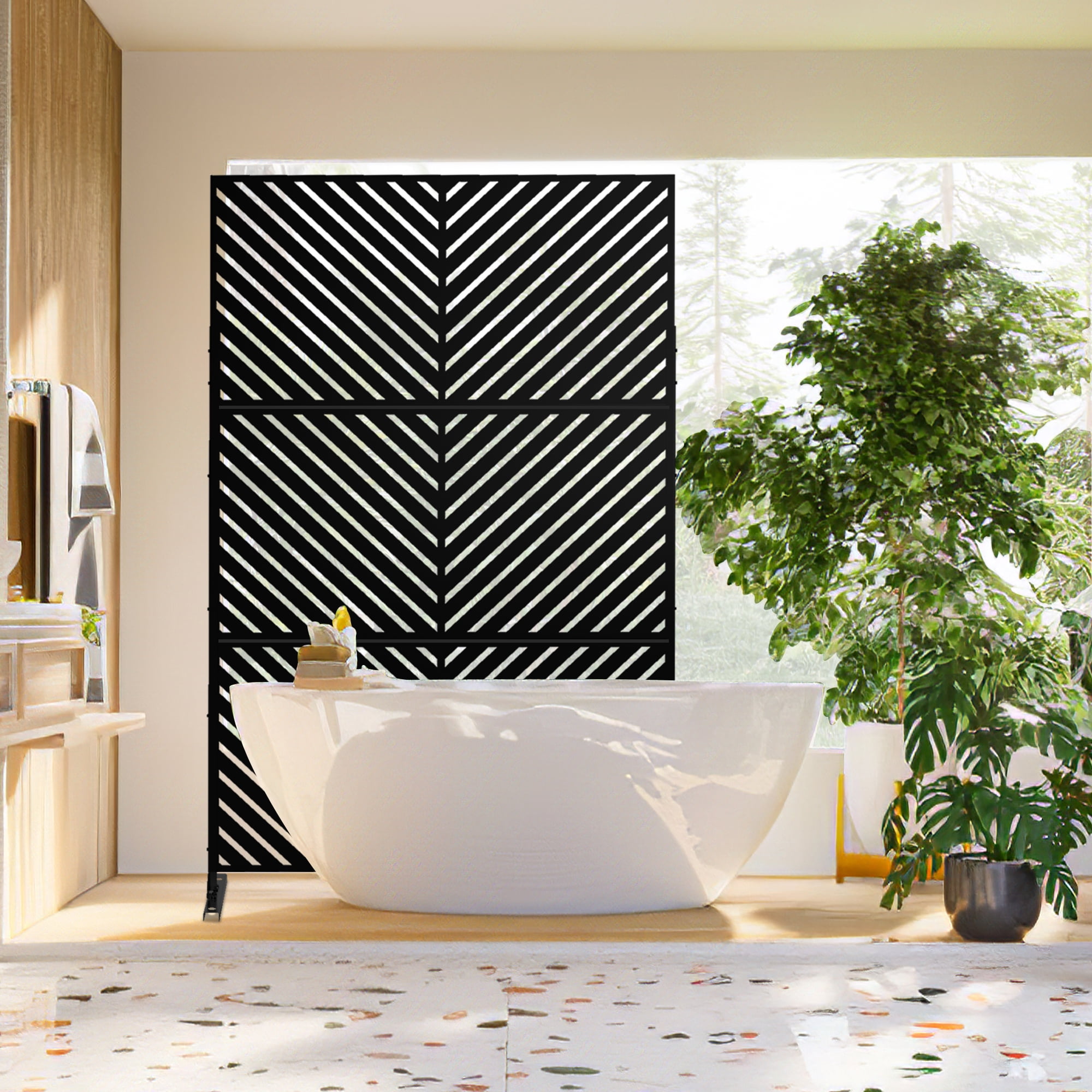 MAYEERTY 76" x 47" Black Alloy-Steel Decorative Outdoor Privacy Screen