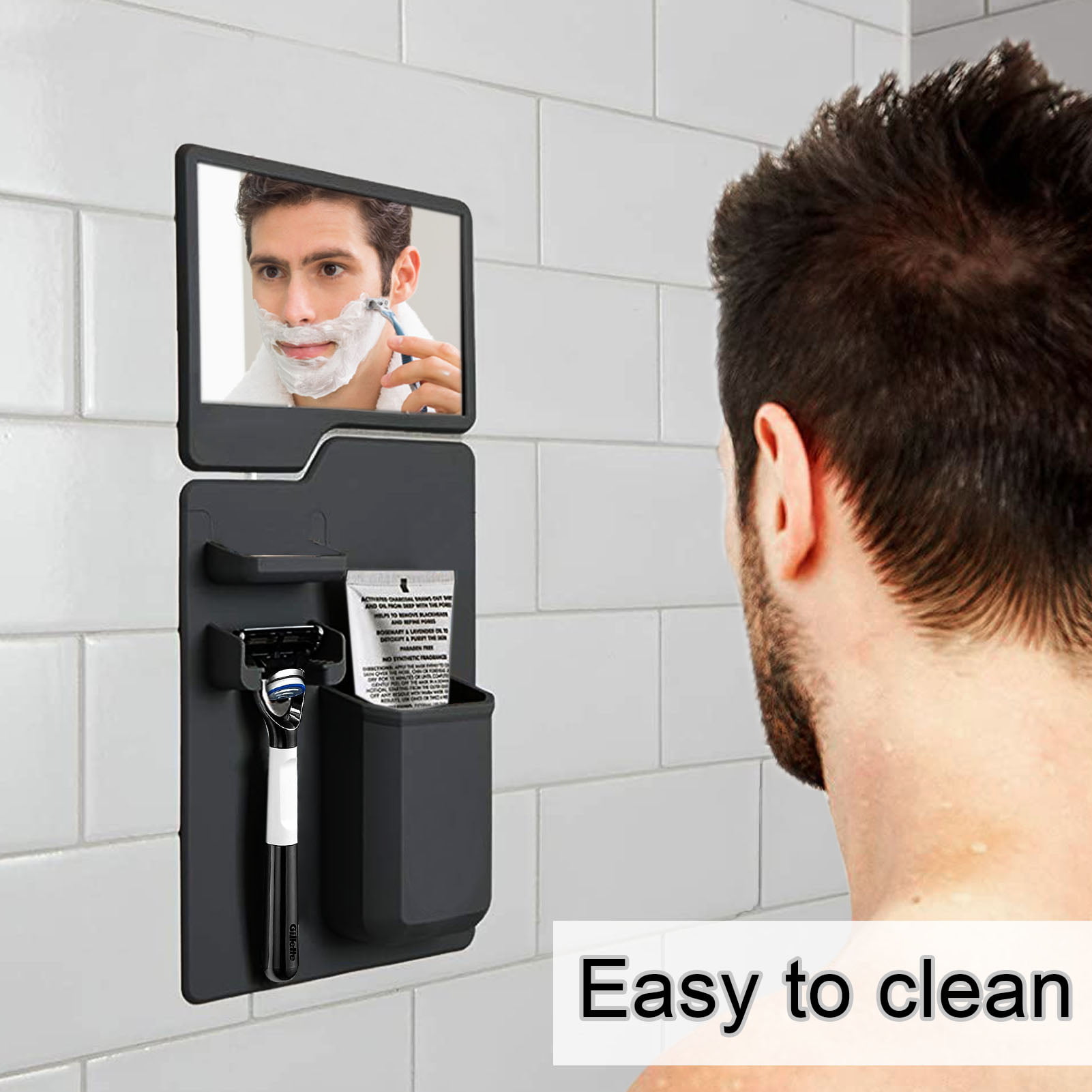 1Pc Silicone Shower Mirror Portable Bathroom Toothbrush Holder Mirror FjWBv 
